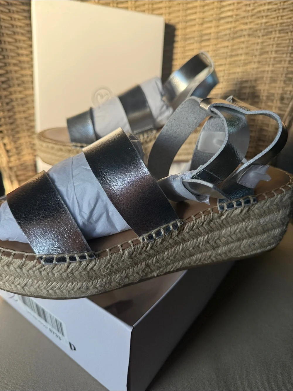 The Drop Metallic Silver Espadrille Platform Sandals for Women